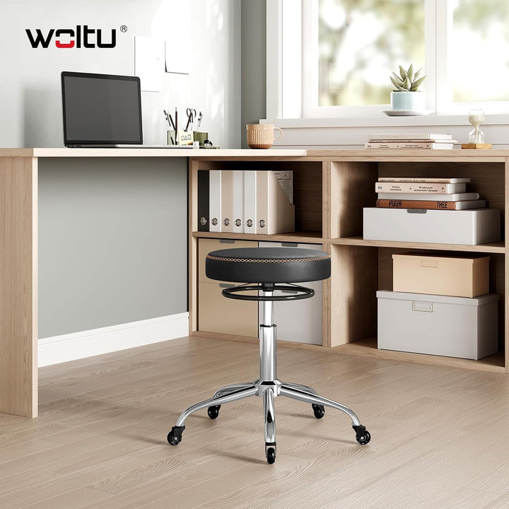 WOLTU Rollhocker höhenverstellbar, Bürohocker 360° drehbar, Schwarz | Drehhocker mit Rollen, runder
