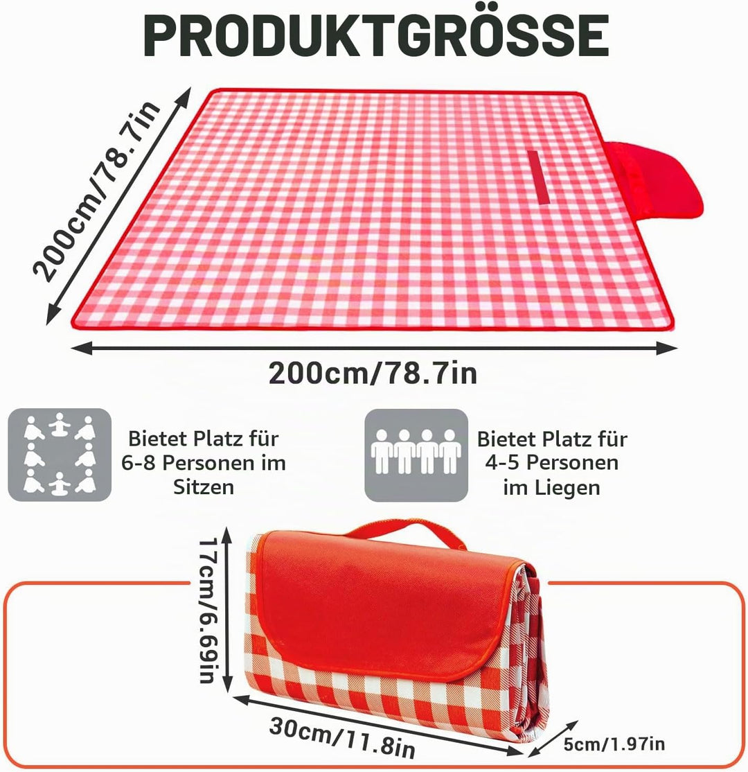 Picknickdecke Wasserdicht Stranddecke Picknickdecken Picknickmatte Rot Weiss Kariert Piknik Decke Ca