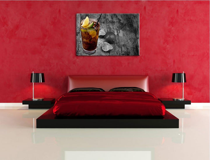 Cuba Libre mit vielen Limetten schwarz/weiss Format: 100x70 auf Leinwand, XXL riesige Bilder fertig