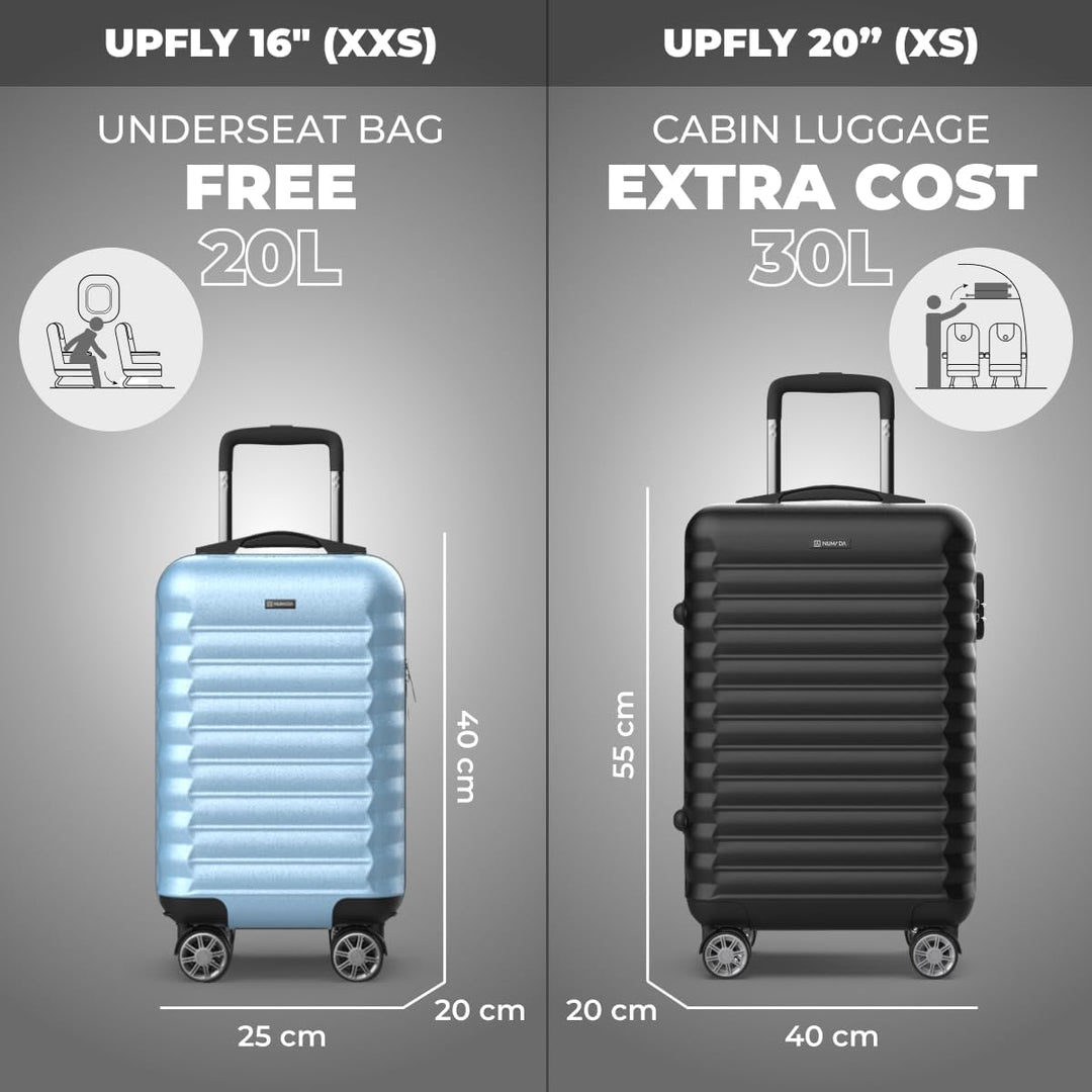 NUMADA - Reisekoffer Kabine 40 x 25 x 20 cm (20 l) Upfly Underseat 16 XXS mit abnehmbaren Rädern, Ka