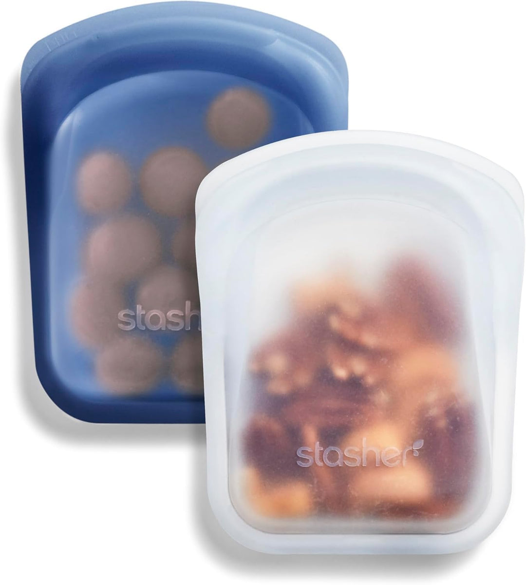 Stasher Bag Premium Silikonbeutel wiederverwendbar für Lebensmittel, 2er-Pack, Klar + Blau | Vielsei