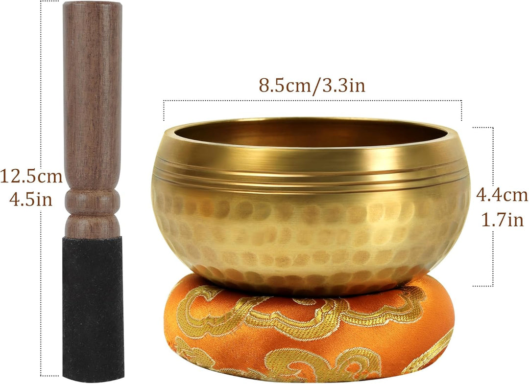Traditionelle Klangschale 8cm mit 7 Chakra Kristallen, Handgefertigt in Nepal für Meditation und Yog