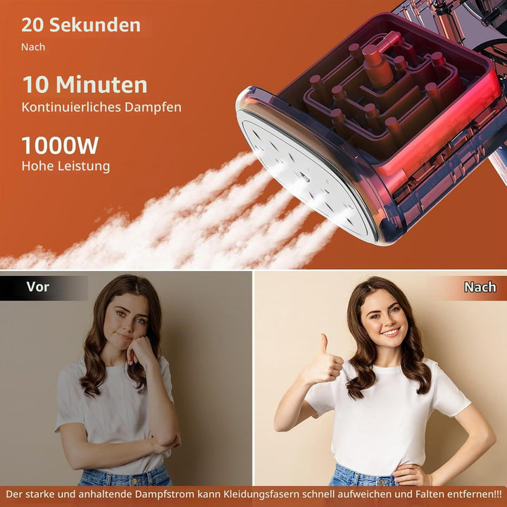 Dampfglätter Reise Steamer, 1000W Handsteamer für Kleidung mit 20s Schnellaufheizung, 360° Auslaufsc