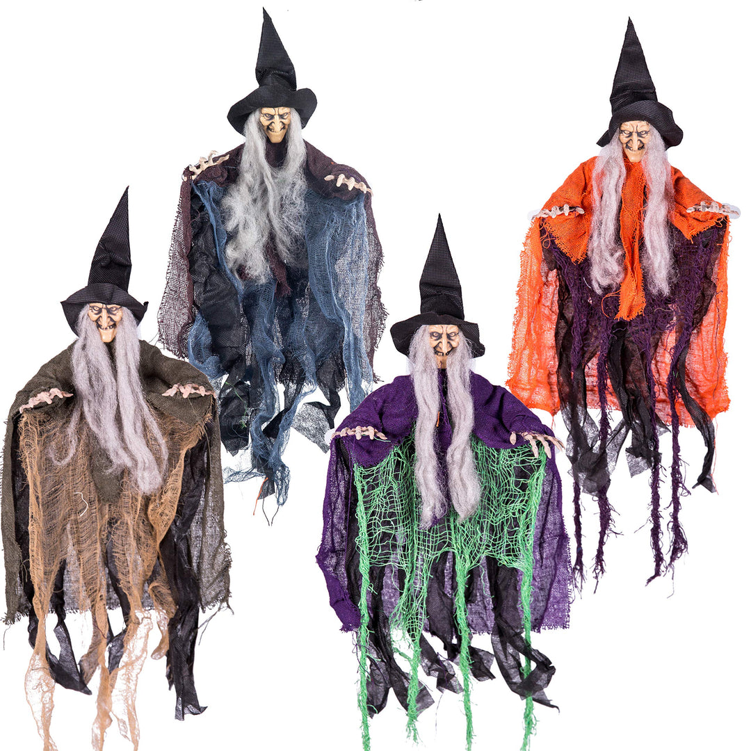 Halloween-Hexe zum Aufhängen, 49,8 cm, mehrfarbig, böse Hexe zur Dekoration an Halloween, Requisite,