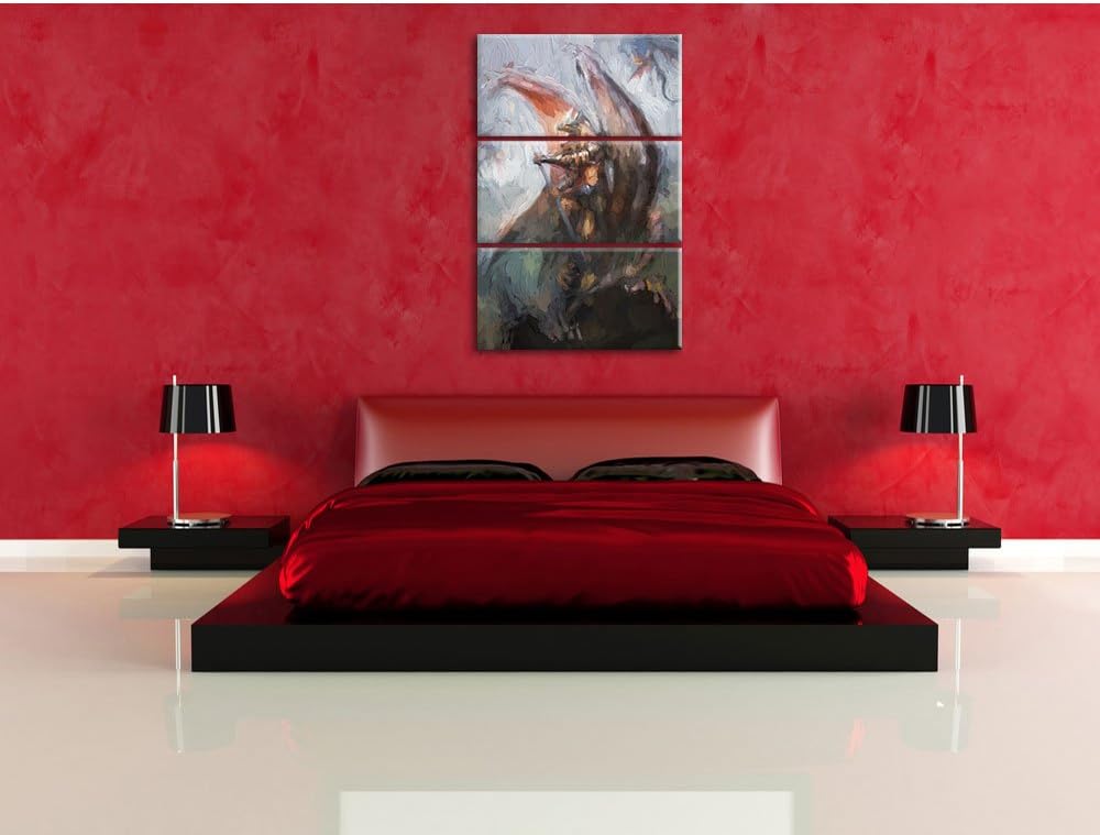 Pixxprint Drachenmann als Leinwandbild/Grösse: 3 Teilig (120x80) cm/Wandbild/Kunstdruck/fertig bespa