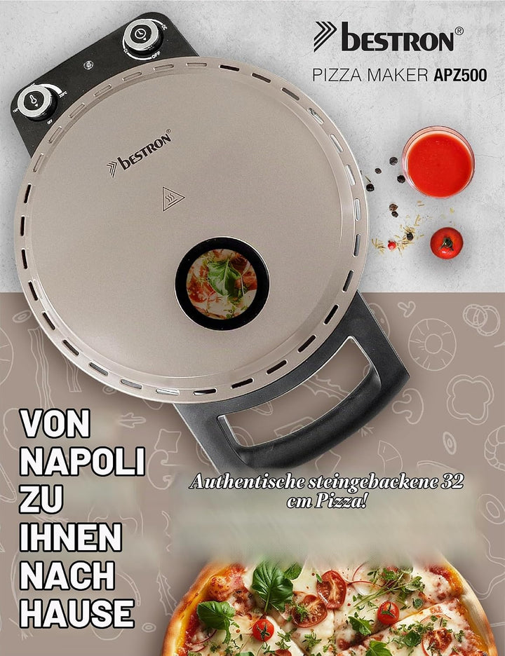 Bestron Pizzaofen für knusprige Pizzen in 5-10 Minuten, elektischer Pizzaofen mit bis zu echten 320°