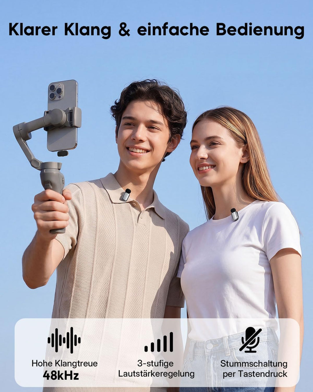 zealsound Mini Kabelloses Lavalier-Mikrofon für iPhone Handy Android, Wireless Ansteckmikrofon mit R