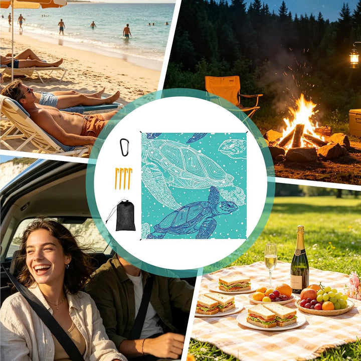 200×210cm Stranddecke Sandfrei, Picknickdecke Wasserdicht, Outdoor Funktion Strandmatte XXL, Mikrofa