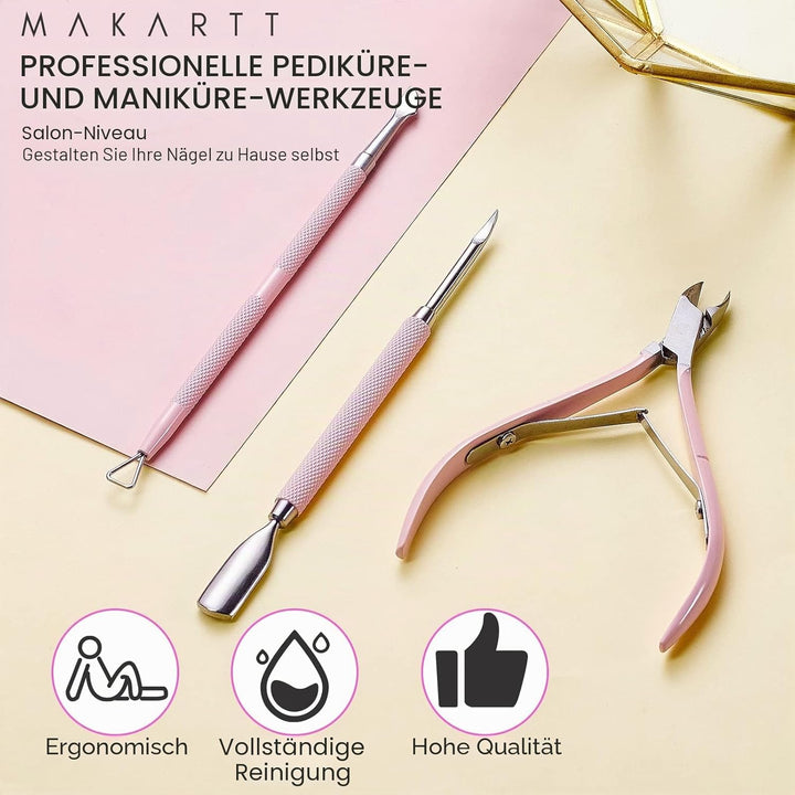 Makartt Nagelhaut Trimmer mit Nagelhautschieber, 3 PCS Rosa Zangen Nagelhaut Professionelle Pediküre