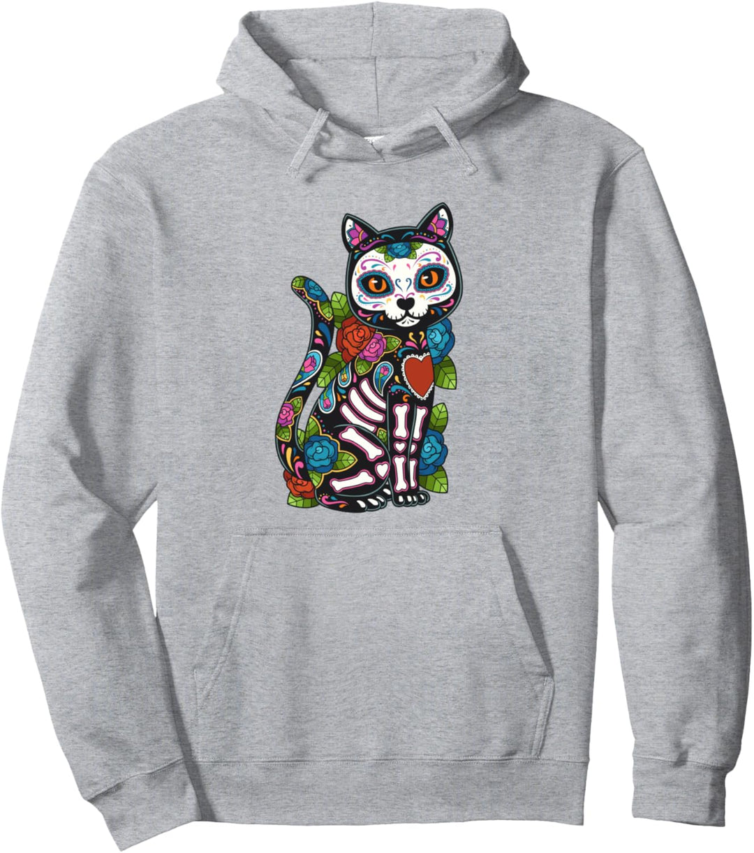 Katze Zuckerschädel Mexiko Calavera Dia De Los Muertos Pullover Hoodie