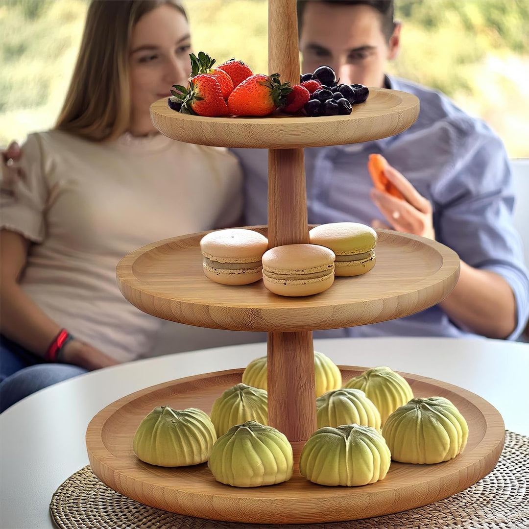 Dimono® Bambus-Etagere Premium Servier-Ständer 3-Etagen; Servier-Tablett für Desserts, Kuchen, Käse,