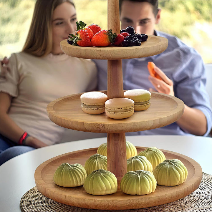 Dimono® Bambus-Etagere Premium Servier-Ständer 3-Etagen; Servier-Tablett für Desserts, Kuchen, Käse,