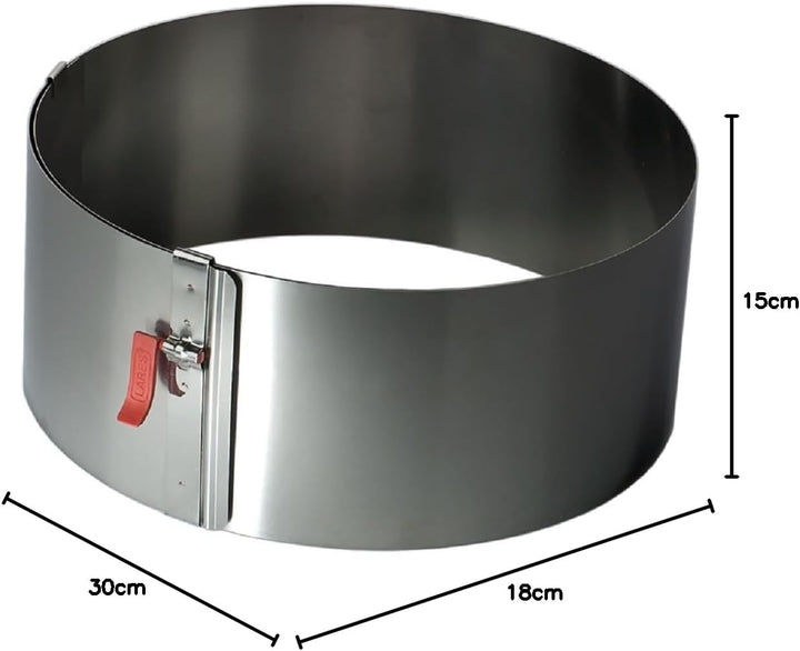 Lares Kuchenring/Tortenring mit Klemmhebel - 18-30cm Ø, H: 15cm - Federbandstahl, stufenlos verstell