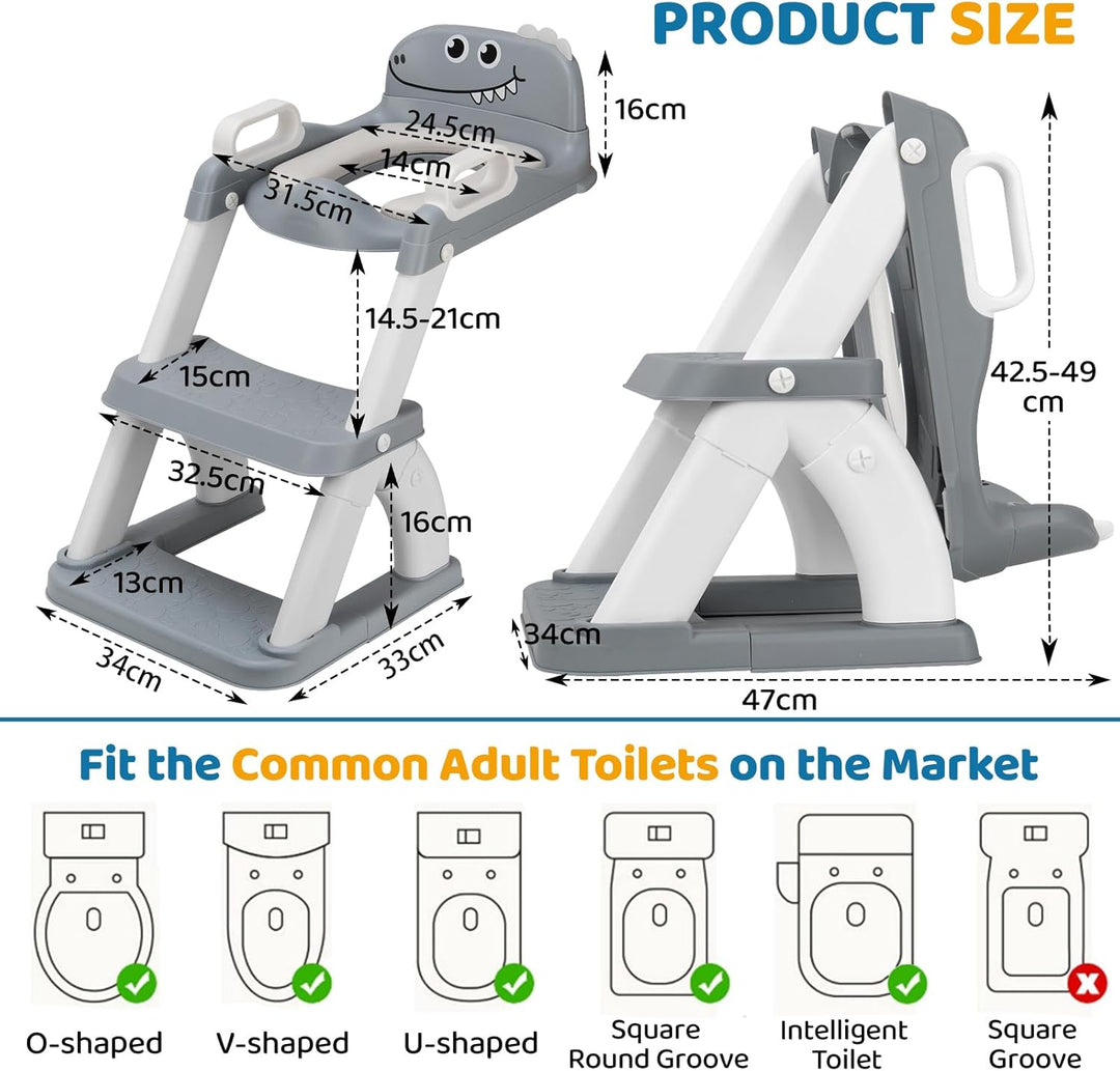 Toilettensitz Kinder mit Treppe, 2-in-1 WC Sitz mit Rutschfestem Tritthocker, Klositz für Jungen und