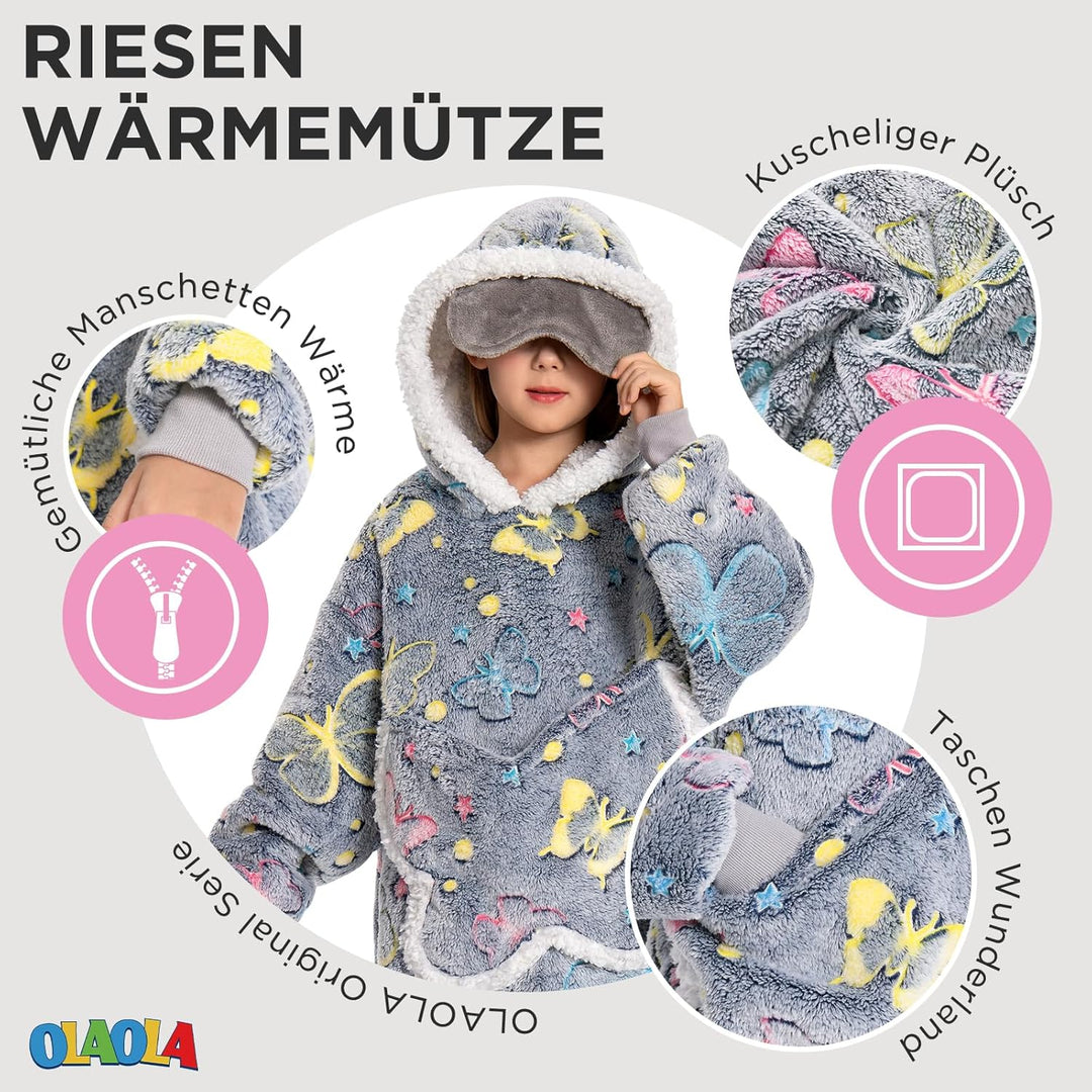 OLAOLA Schmetterling Tragbare Decke Hoodie Im Dunkeln Leuchten, üBergrossEr Decken Hoodie Mit Tasche