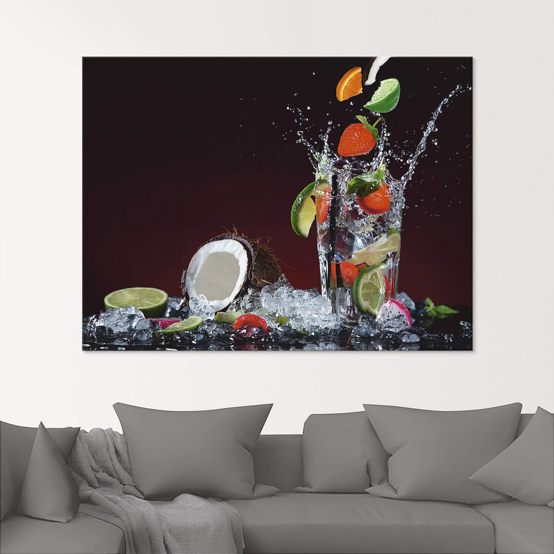 ARTland Glasbilder Wandbild Glas Bild einteilig 50x50 cm Quadratisch Früchte im Wasser Cocktails Fru