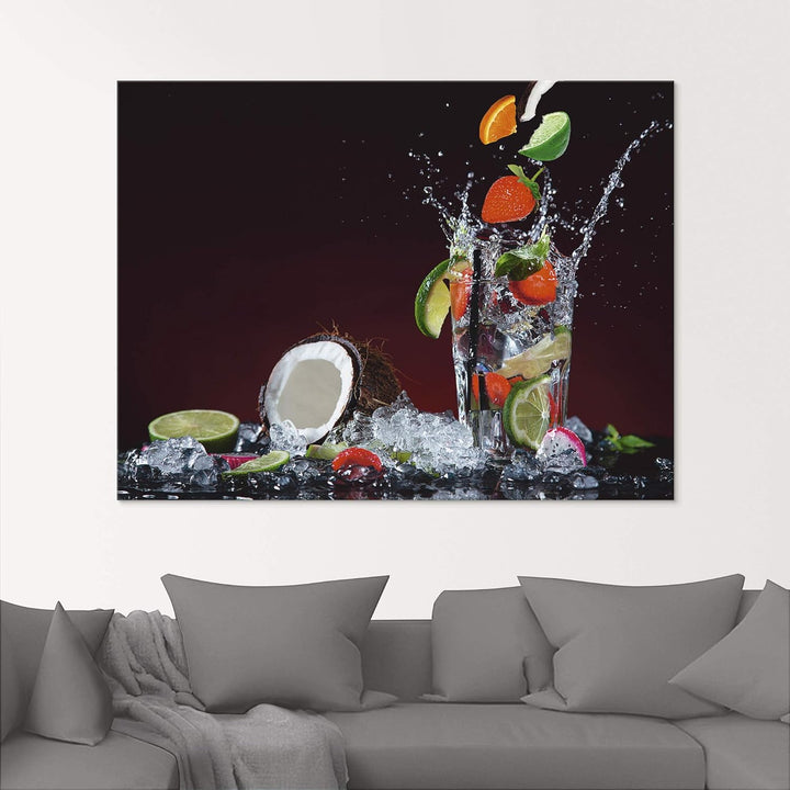 ARTland Glasbilder Wandbild Glas Bild einteilig 50x50 cm Quadratisch Früchte im Wasser Cocktails Fru