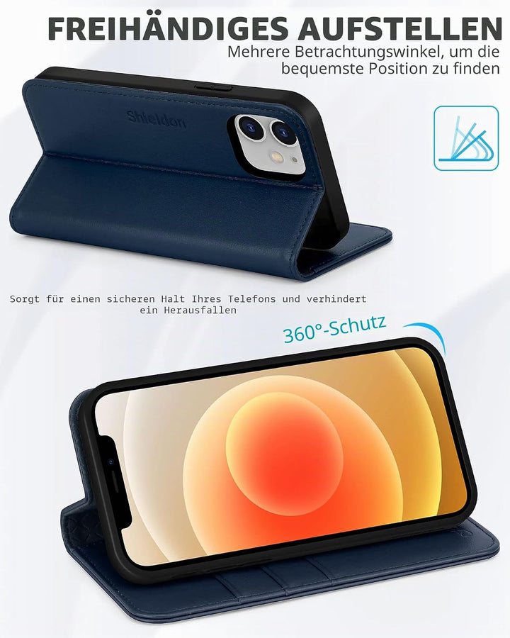SHIELDON iPhone 12 Pro Hülle, Handyhülle iPhone 12 [Rindsleder] [Verdicht TPU] [Kartenfach] [Stand]