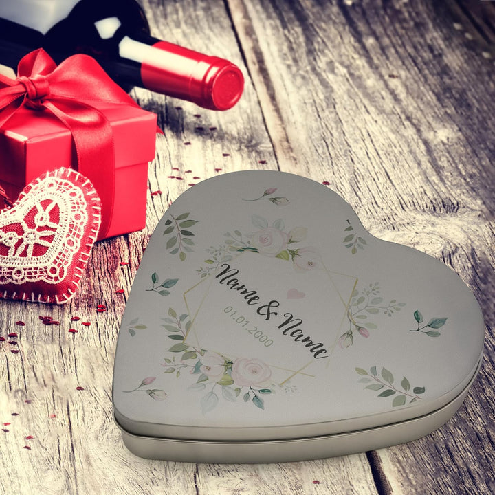 printplanet® - Herzdose personalisiert - Herzdose mit eigenem Namen selbst gestalten - Motiv: Floral