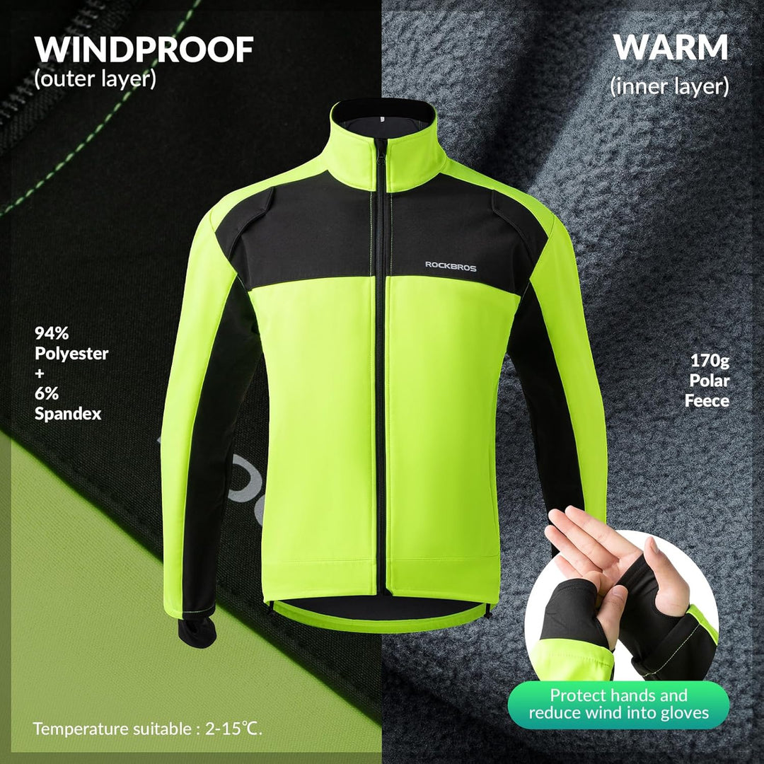 ROCKBROS Fahrrad Jacke/Hose Winter Thermo Fahrradbekleidung Hohe Sichtbarkeit & Winddicht Softshellj