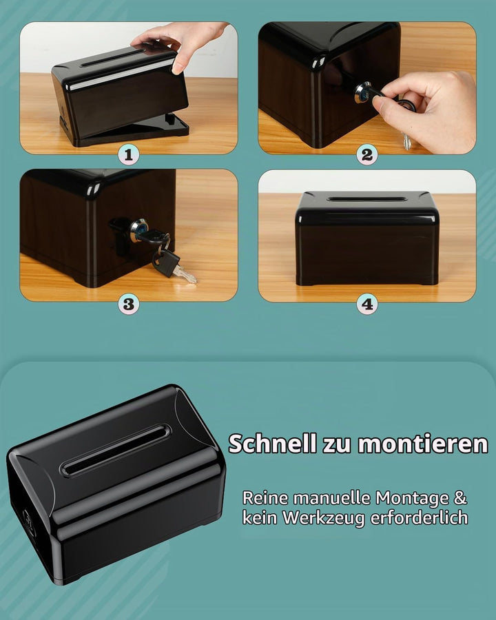 Uniclife Acryl-Spendenbox für Fundraising, schwarze Vorschlagsbox mit Schlitz und Schloss, Tischwahl