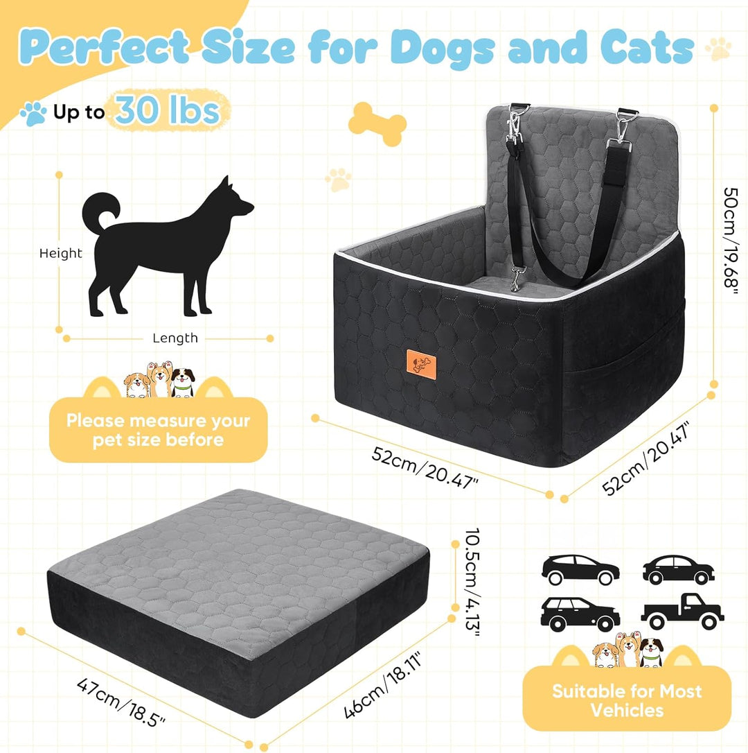 Hunde Autositz für Kleine und Mittelgrosse 52x52x50cm, Abnehmbarer und Waschbarer Sitzerhöhungssitz