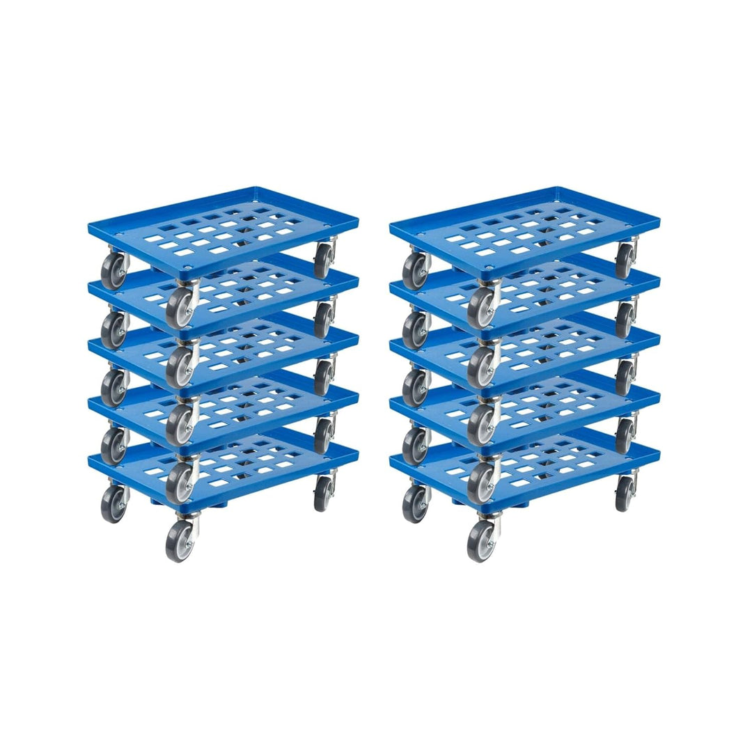 SparSet 10x Transportroller für Euroboxen 60x40cm mit Gummiräder blau | Gitter/Rasterdeck | 2 Lenkro