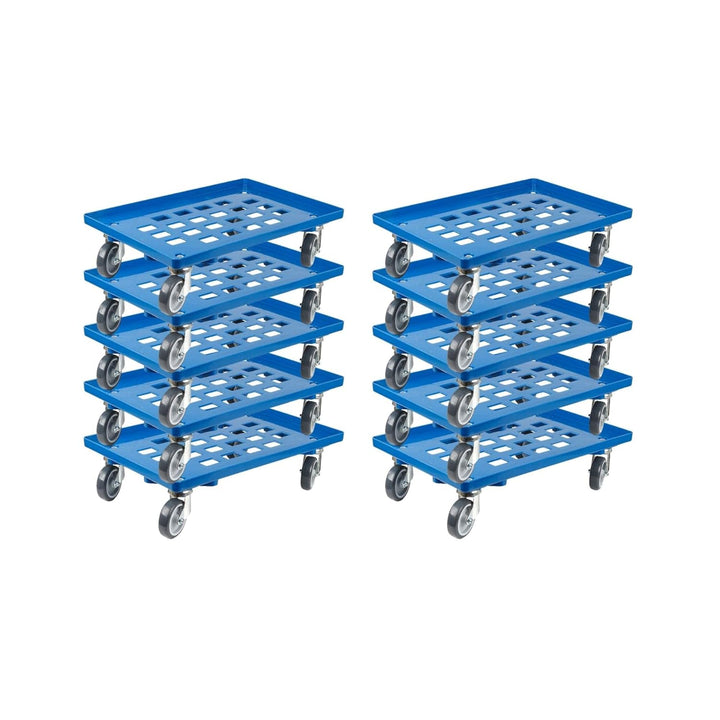 SparSet 10x Transportroller für Euroboxen 60x40cm mit Gummiräder blau | Gitter/Rasterdeck | 2 Lenkro
