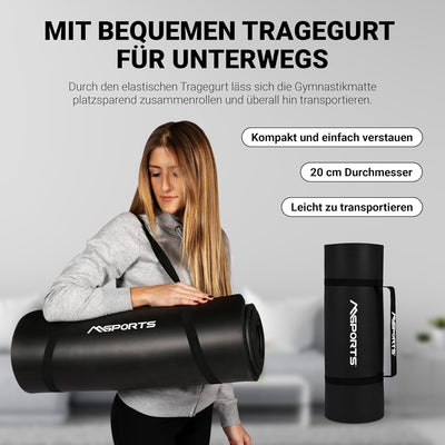 MSPORTS Gymnastikmatte Premium inkl. Tragegurt + Übungsposter + Workout App I Hautfreundliche Fitnes