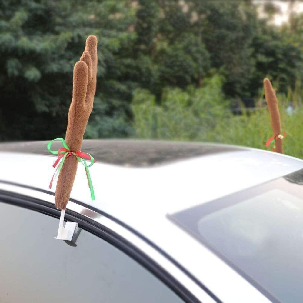 Abnaok Auto Rentier Kostüm Weihnachtsdeko, Auto Weihnachtsdeko Autokostüm Reindeer mit Rote Nase für