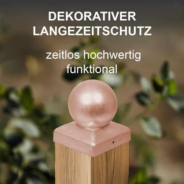 h2i Pfostenkappe Kugel | Kupfer | 71 x 71 mm | 5 Stück | Eckige Abdeckkappe für Garten Holzpfosten P