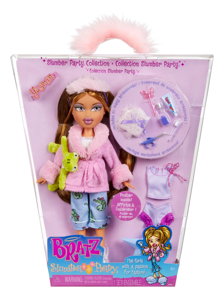 Bratz Slumber Party - Yasmin Modepuppe - Mit 2 Pyjama-Garnituren, Plüschtier und Accessoires - Für K