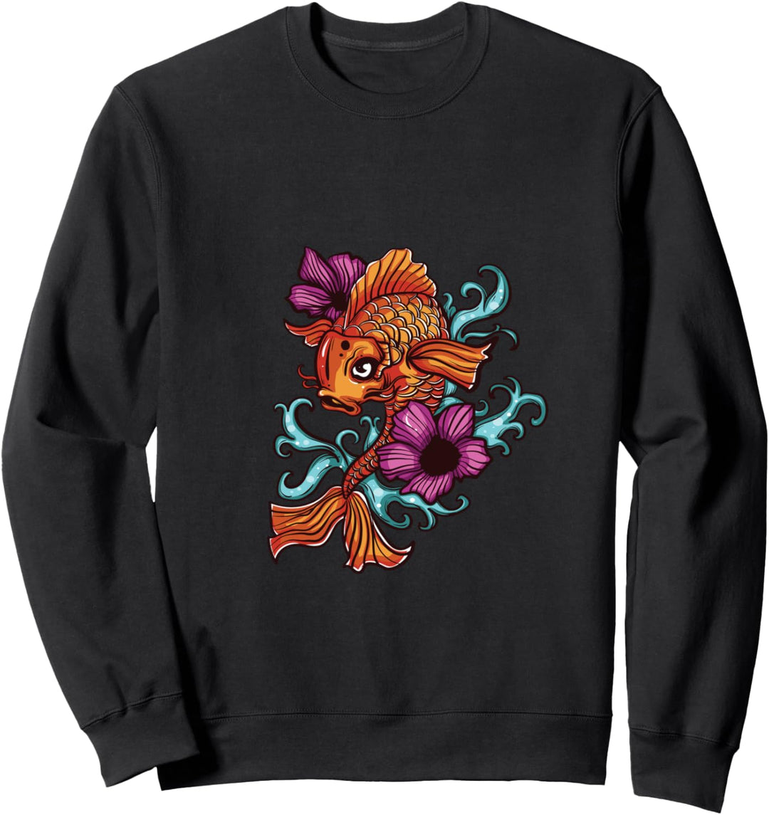 Japanische Koi Karpfen mit Blumen Nishikigoi Fisch Sweatshirt