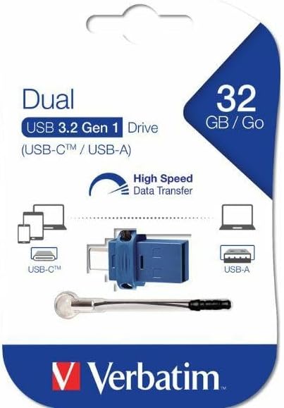 VERBATIM Store 'n' Go Dual USB-Stick I USB 3.2 Gen 1 & USB-C I 32GB I 2 in 1 Speicherstick I USB-C/U