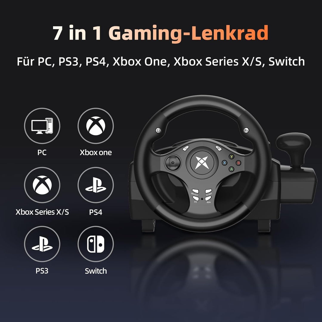 NBCP Gaming Lenkrad, PC Lenkrad mit Pedalen, 270° Lenkrad PC mit Vibration und Force Feedback, Rennl
