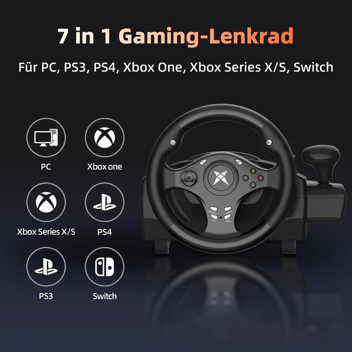 NBCP Gaming Lenkrad, PC Lenkrad mit Pedalen, 270° Lenkrad PC mit Vibration und Force Feedback, Rennl