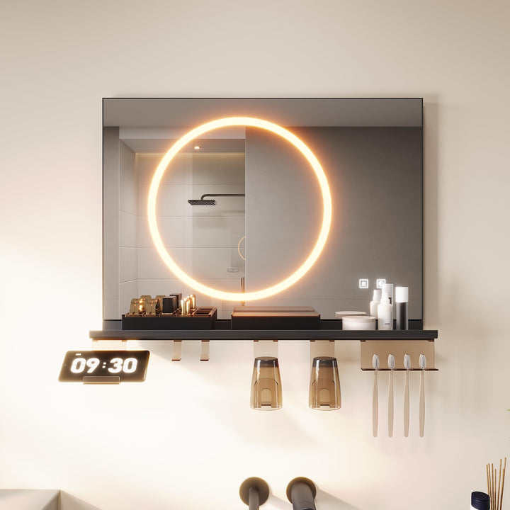 SONNI LED Badspiegel 70x50cm mit 70cm Ablage, Touch Badezimmerspiegel 3 Lichtfarben, Anti-Beschlag &