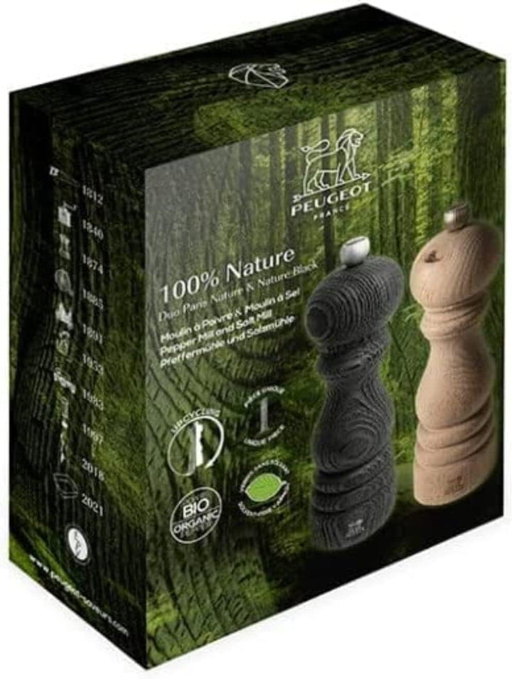 PEUGEOT - Set Paris Nature - Pfeffermühle + Salzmühle 18 cm + Schwarzer Pfeffer - Klassische Mahlgra