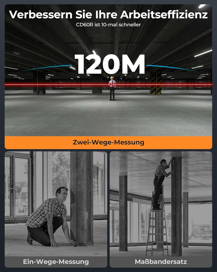 120M Laser Entfernungsmesser Bilateral,CIGMAN Digital Wasserwaage Distanzmessgerät & IPS Hintergrund