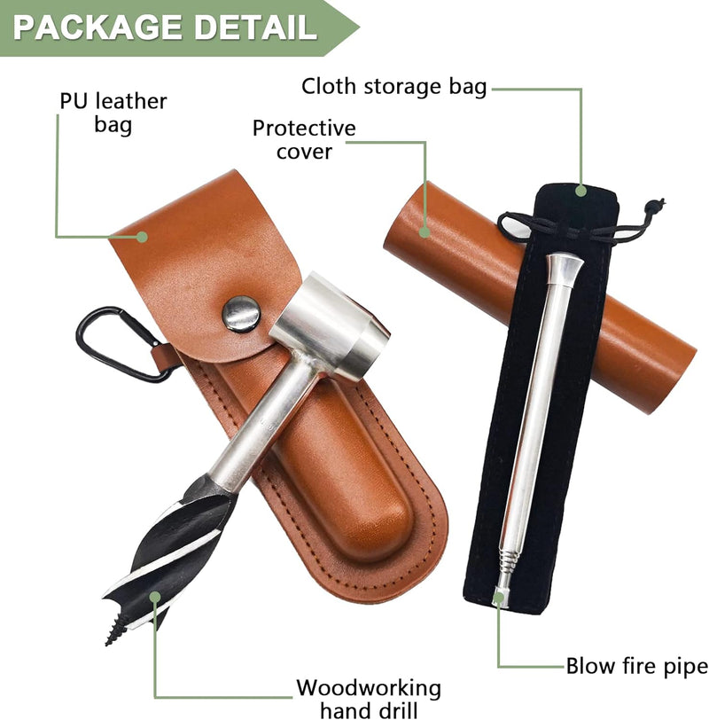 Handbohrer Outdoor-Bushcraft manueller Schraubenschlüssel, Handbohrer Bushcraft Set mit Holster & Bl