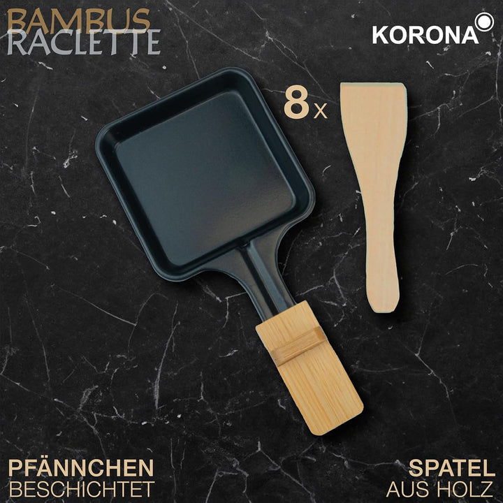 Korona 45090 Raclette Grill für 8 Personen| Hochwertiges Bambus Design | Mit geteilten Grillplatten,