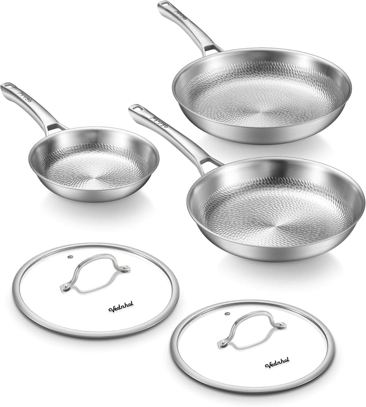 SNOWCLAD Titan Pfanne Pfannenset 3-teilig mit 2 Deckel,Titan Pfanne Unbeschichtet, Bratpfanne fur In
