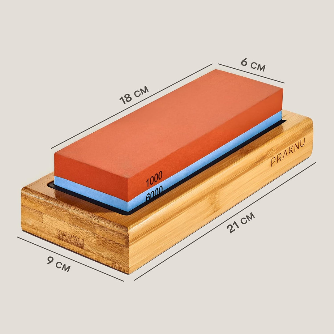 Schleifstein Messerschärfer 1000/6000 - Wetzstein für Messer mit rutschfestem Silikon und FSC® Bambu