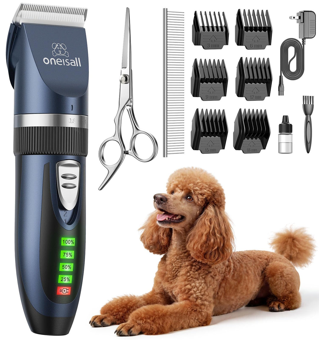 oneisall Leise Hundeschermaschine, 2000mAH 4h Laufzeit Schermaschine Katze Hunde dichtem Fell, Hunde