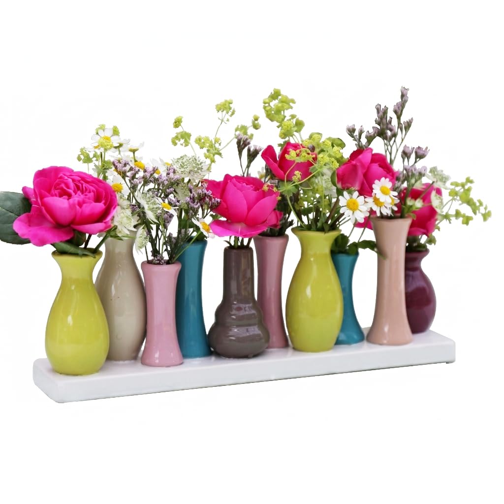 Jinfa Handgefertigte kleine Keramik Deko Blumenvasen Set aus 10 Vasen in bunt 10 Vasen Bunt, 10 Vase