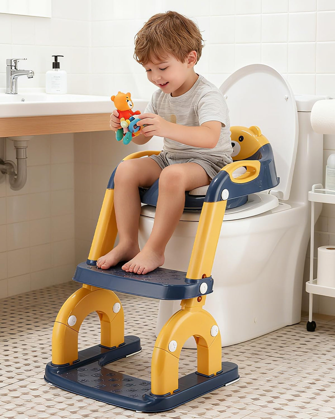 Toilettensitz Kinder mit Treppe,2-in-1 Kinder WC Sitz Toilette für Kinder mit Gepolstertem Sitz, Kin