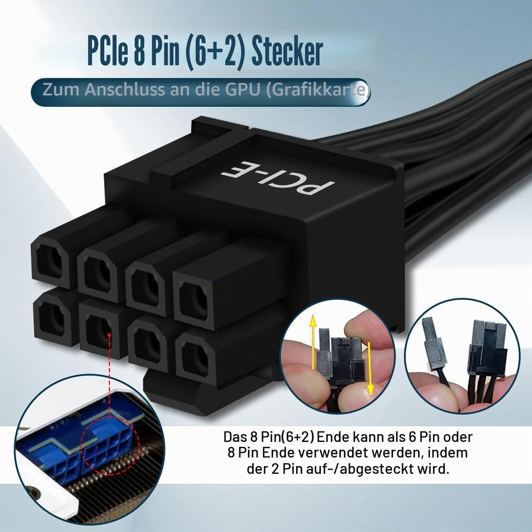 COMeap (2er-Pack) PCIe Adapterkabel für Corsair Netzteile, ATX 8-Pin (CPU) auf PCIe 8-Pin (6+2) Adap