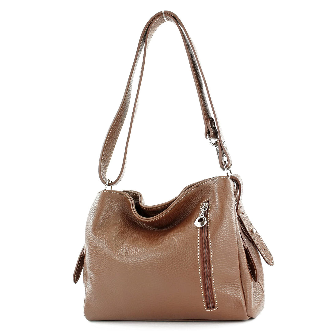 modamoda de - T220 - ital. Schultertasche Klein aus Echtleder Schokobraun, Schokobraun