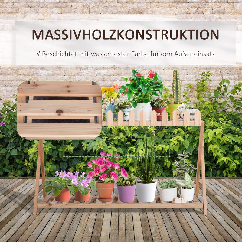 Outsunny Blumenregal aus Holz 2-stufiger Pflanzenständer Blumenständer Natur innen draussen 108 x 37