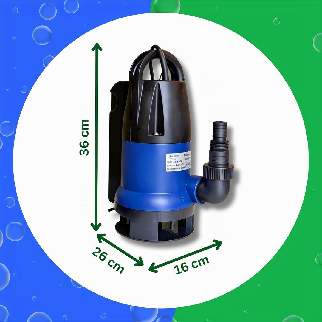 Schmutzwasserpumpe 555 Watt, Tauchpumpe 10.000 L/h 0,7 Bar Druck >>7m Förderhöhe